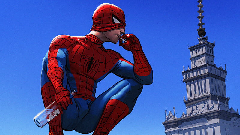 Spiderman Smoking Cigarette, spiderman, superheroes, artwork, digital-art, art, HD wallpaper