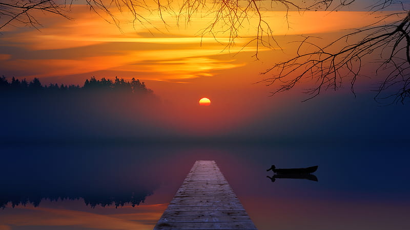 Lake Sunset Reflection , lake, sunset, reflection, nature, graphy, HD wallpaper
