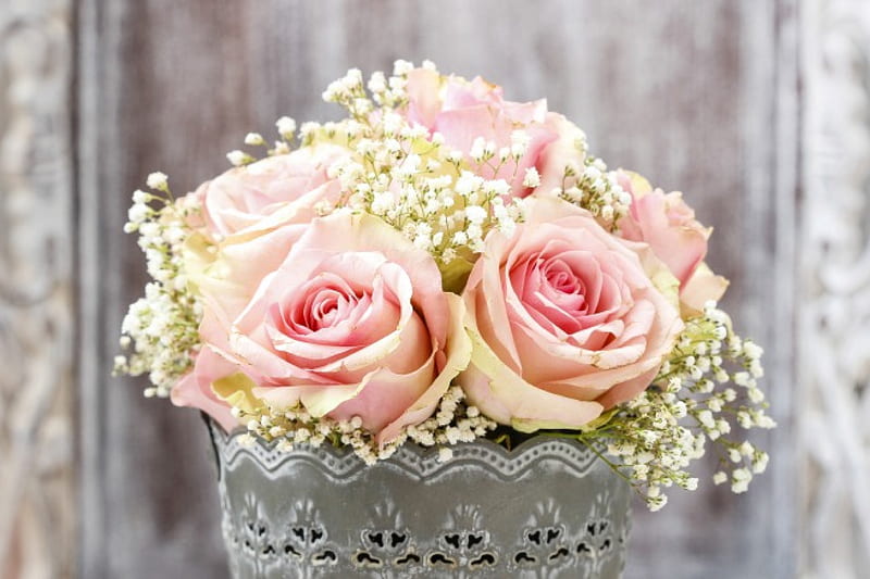 Pink Roses, bouquet, roses, wedding, pink, bridal, HD wallpaper