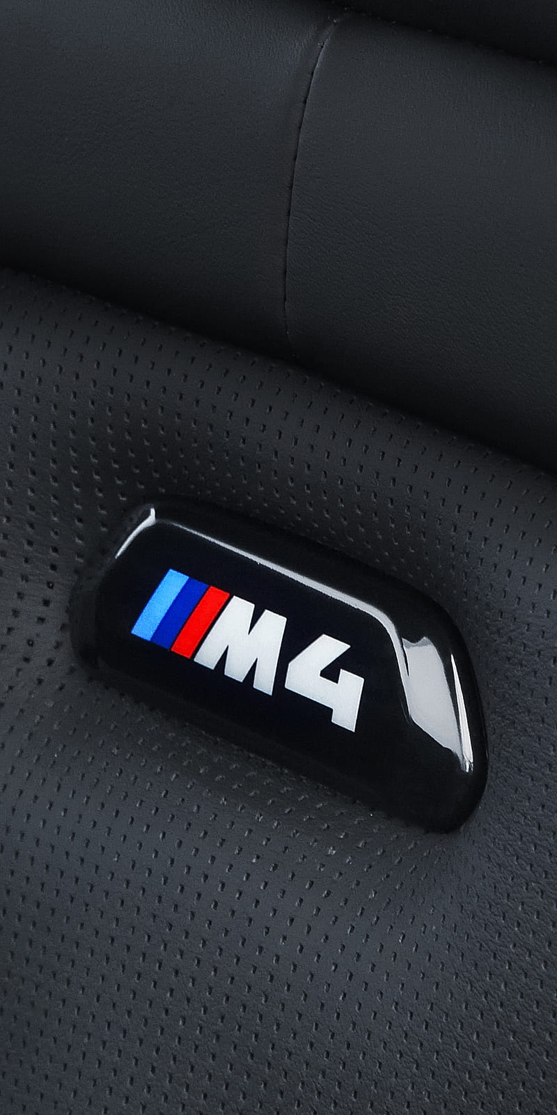 M4 Badge, bmw, interior, leather, logo, luxury, m power, seat, vehicle, HD phone wallpaper