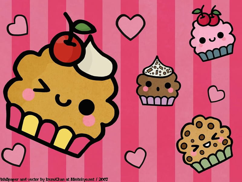 CUPCAKES!!!, omg, kitty, smile, cute, hello kitty, anime, hello, wink, poop, pink, HD wallpaper