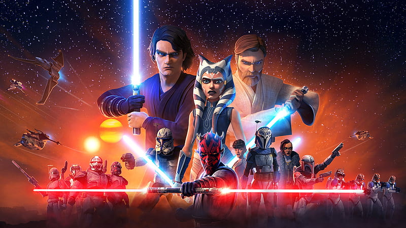 Star Wars, Star Wars: The Clone Wars, Ahsoka Tano, Anakin Skywalker, Darth Maul, Lightsaber, Obi-Wan Kenobi, HD wallpaper