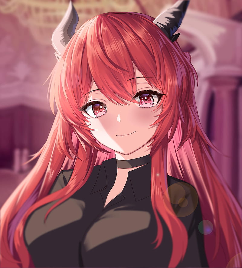 demon, girl, horns, smile, anime, HD phone wallpaper