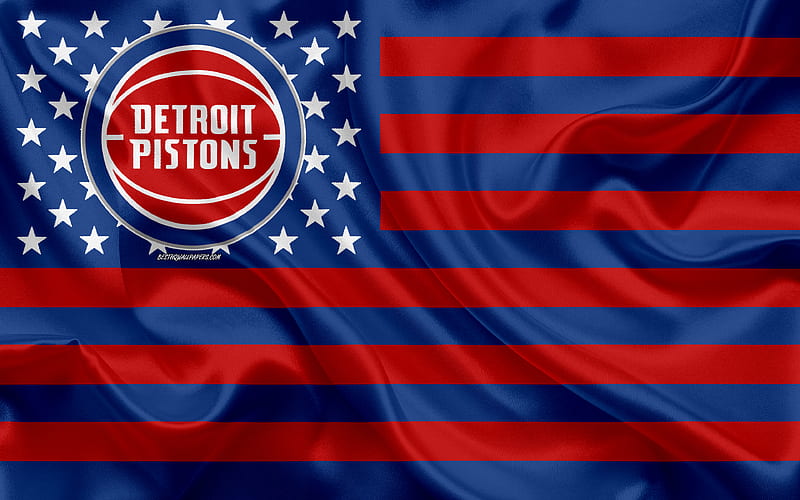 Detroit Pistons, American basketball club, American creative flag, red blue flag, NBA, Detroit, Michigan, USA, logo, emblem, silk flag, National Basketball Association, basketball, HD wallpaper