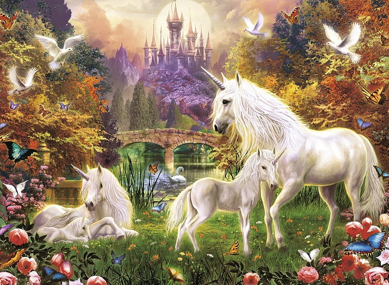 Unicornios, fantasía, luminos, pájaro, unicornio, castillo, Fondo de  pantalla HD | Peakpx