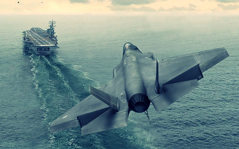 flight, carrier, fighter, sea, HD wallpaper