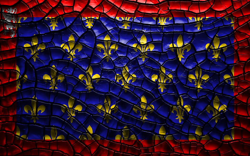 Flag of Maine french provinces, cracked soil, France, Maine flag, 3D art, Maine, Provinces of France, administrative districts, Maine 3D flag, Europe, HD wallpaper