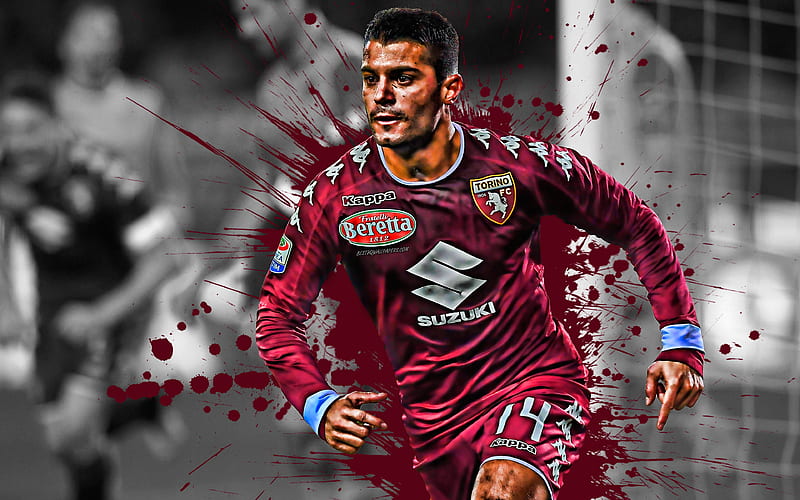 Iago Falque Spanish football player, Torino FC, midfielder, burgundy white paint splashes, creative art, Serie A, Italia, football, grunge art, HD wallpaper