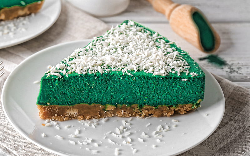 green cheesecake, sweets, cakes, green cake, Green Tea Cheesecake, HD wallpaper