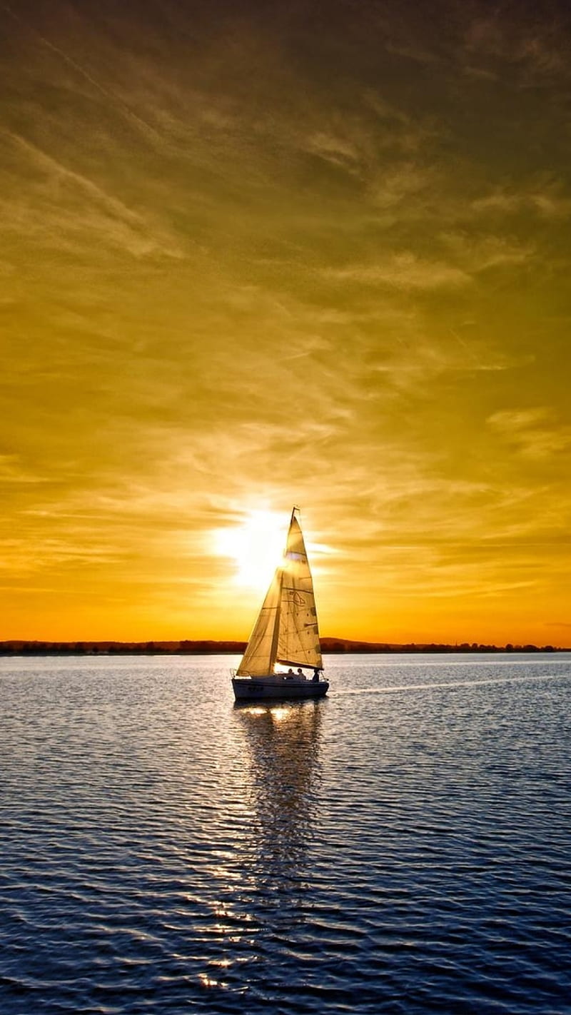 sailing-boat-sunset, landscape, sunset, HD phone wallpaper
