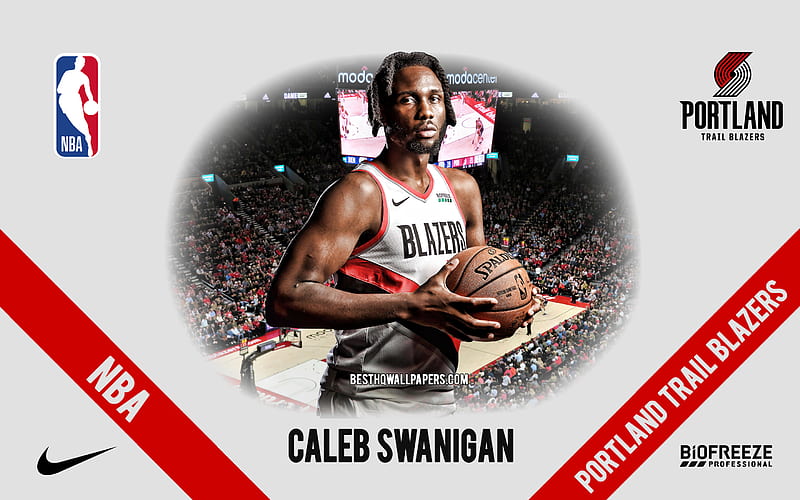 Caleb Swanigan, Portland Trail Blazers, American Basketball Player, NBA, portrait, USA, basketball, Moda Center, Portland Trail Blazers logo, HD wallpaper