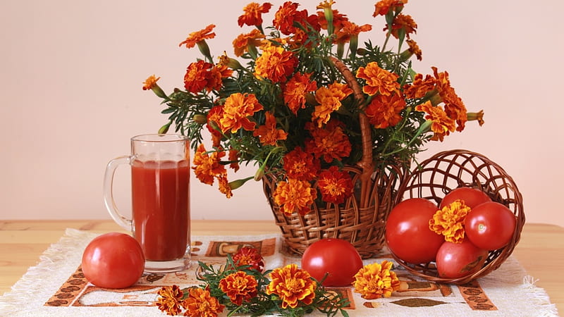 Still Life, tomatoes, flowers, fruits, HD wallpaper