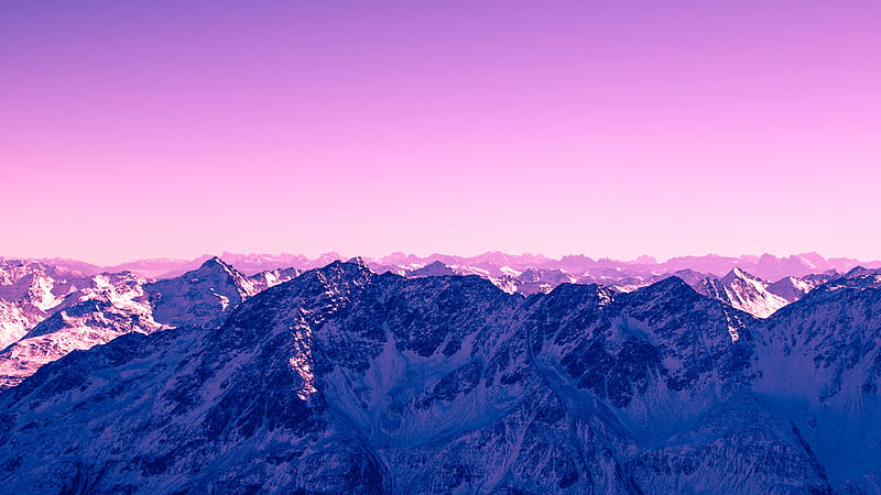 pink sky, mountains, snowline, winter, Landscape, HD wallpaper