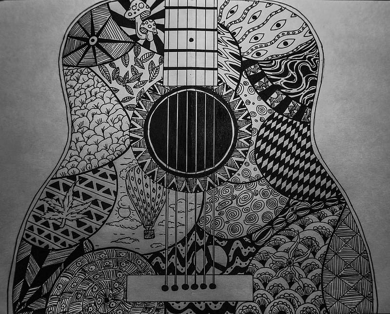 Guitar, doodle, love, mandala, music, nepal, random, sketch, theme, HD  wallpaper | Peakpx