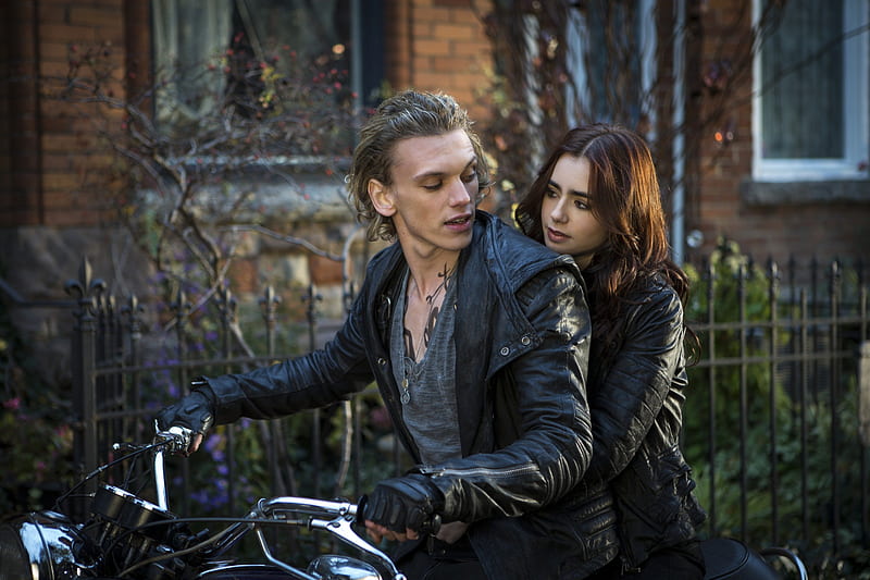 The Mortal Instruments: City of Bones (2013), Jamie Campbell Bower, male, movie, clary, man, woman, girl, actress, jace, The Mortal Instruments City of Bones, lily collins, bike, couple, actor, HD wallpaper
