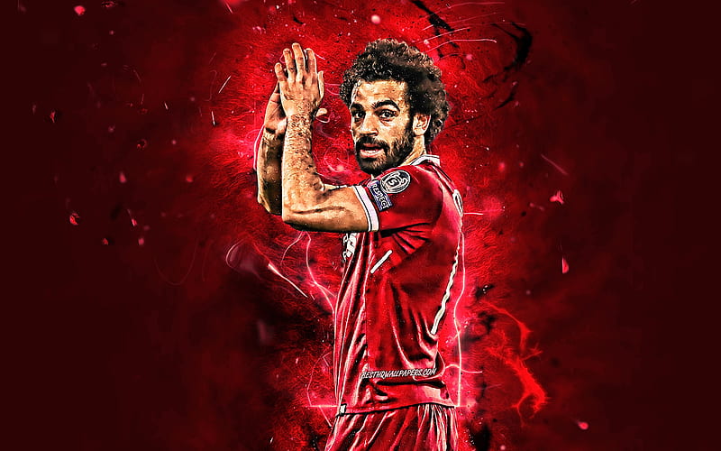 Mohamed Salah, close-up, England, egyptian footballers, Liverpool FC, LFC, fan art, Salah, Premier League, Mohamed Salah art, crative, Mo Salah, soccer, neon lights, Salah Liverpool, HD wallpaper