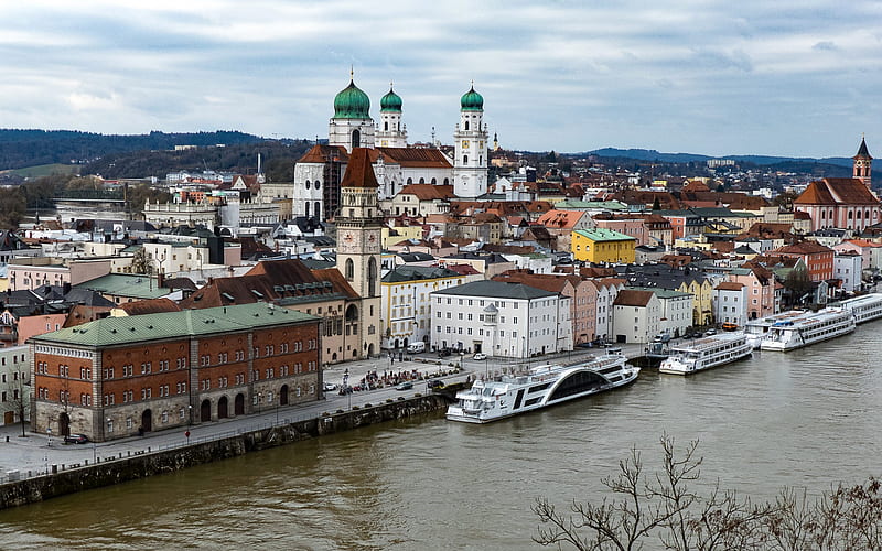 Saint Stephen Cathedral, Passau, Roman Catholic church, autumn, cityscape, Passau panorama, Bavaria, Germany, HD wallpaper