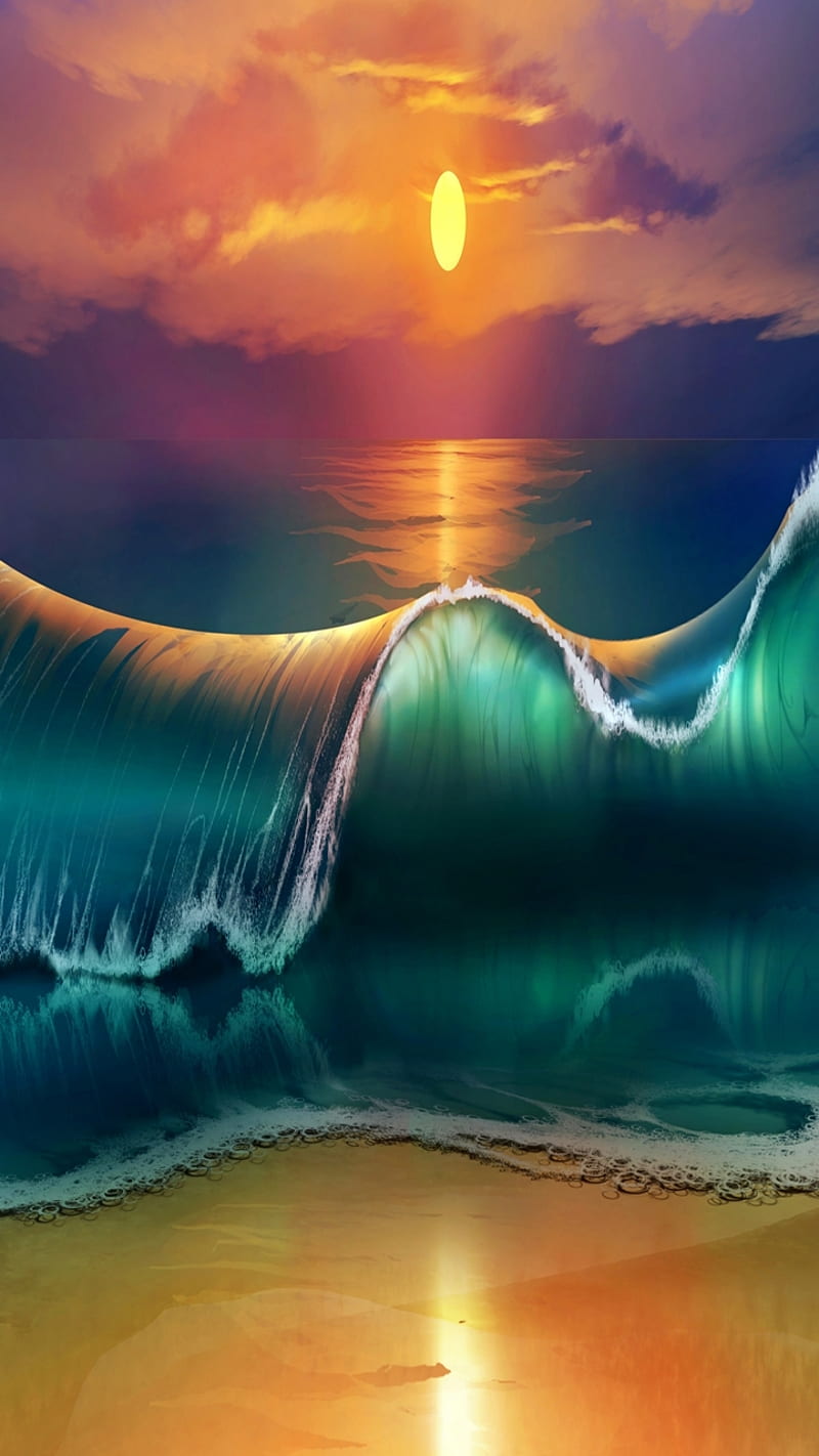 waves shore, beach, cool, land, lovely, nice, sunset, water, weaves, HD phone wallpaper