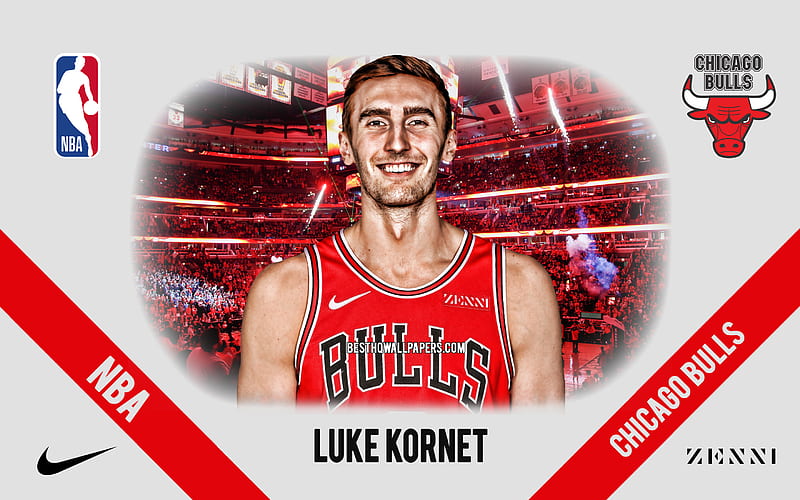Luke Kornet, Chicago Bulls, American Basketball Player, NBA, portrait, USA, basketball, United Center, Chicago Bulls logo, HD wallpaper