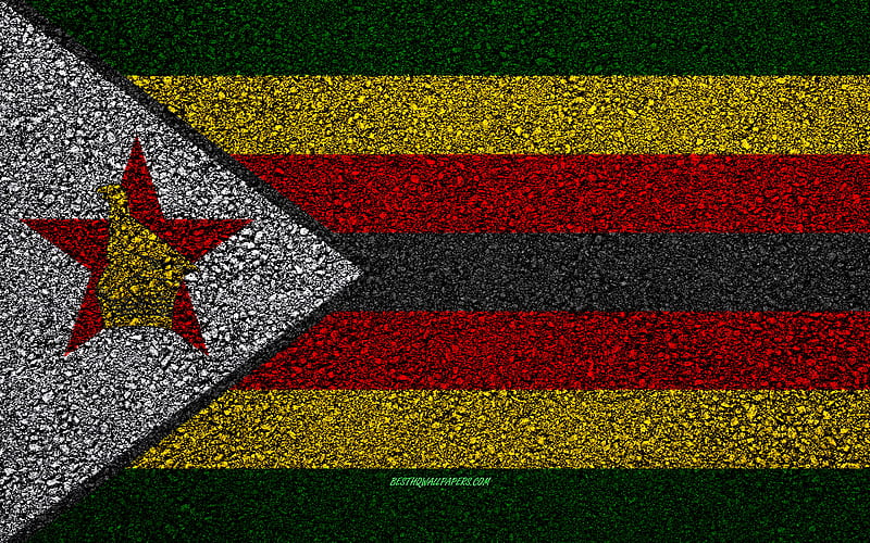 Flag of Zimbabwe, asphalt texture, flag on asphalt, Zimbabwe flag, Africa, Zimbabwe, flags of African countries, HD wallpaper