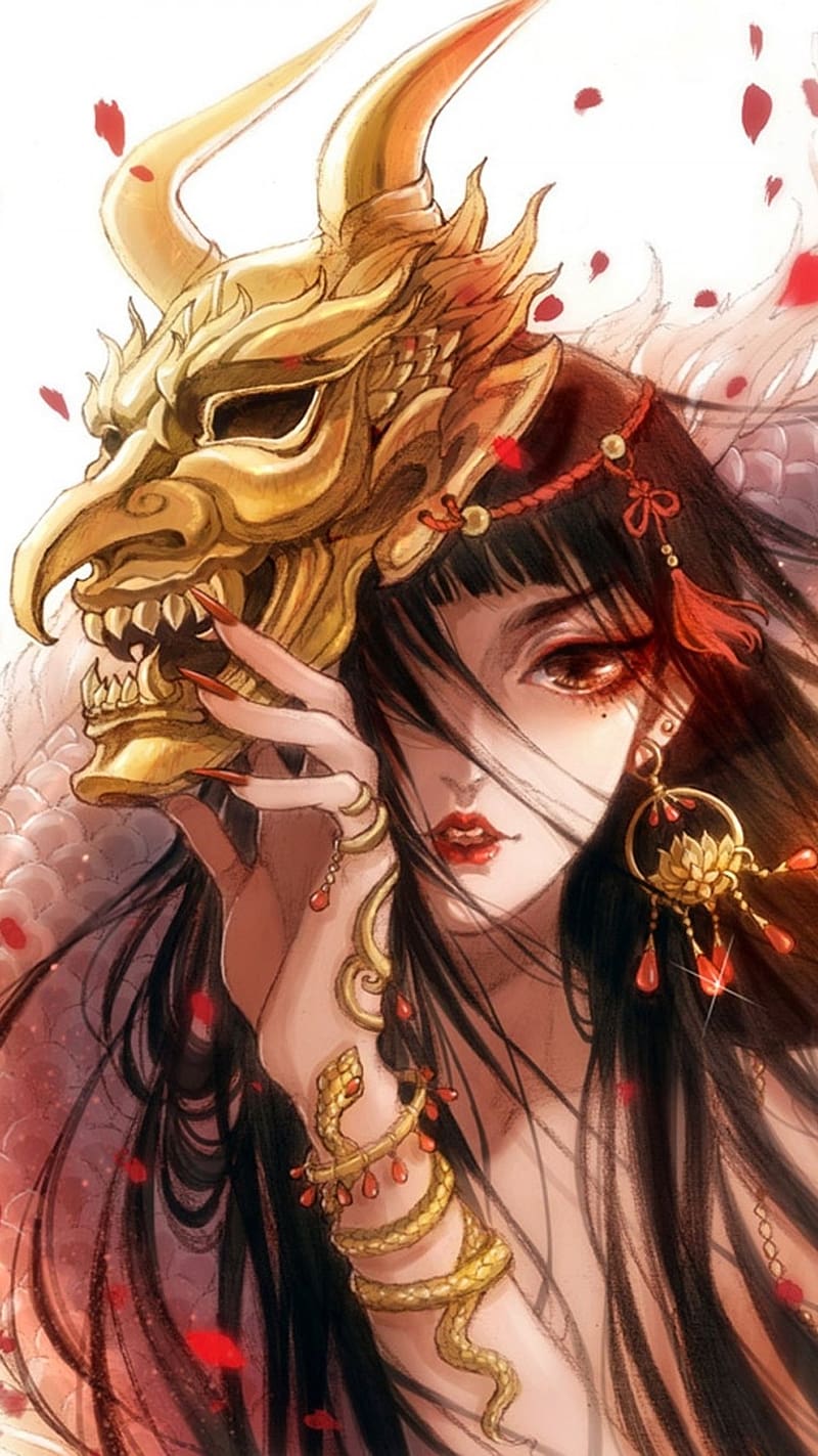 Anime Devil With Golden Mask, anime devil, golden mask, HD phone wallpaper