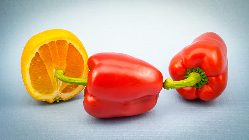 red bell pepper on white surface, HD wallpaper