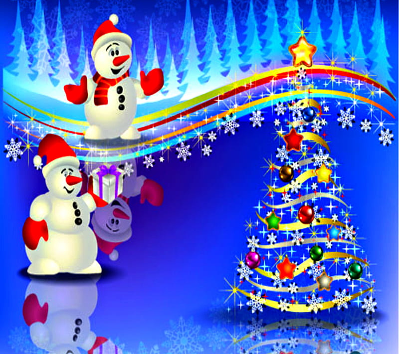 Muñecos de nieve navidad, dibujos animados, árbol de navidad, vacaciones,  ocasiones, Fondo de pantalla HD | Peakpx