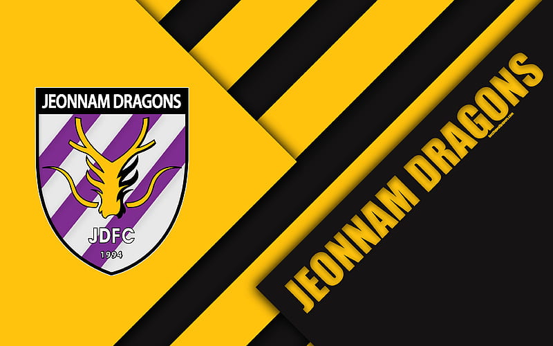 Jeonnam Dragons FC logo, South Korean football club, material design, yellow black abstraction, Kwangyang, South Korea, K League 1, football, HD wallpaper