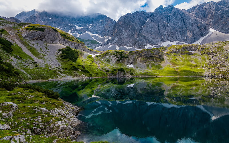 mountain lake, Drachensee, glacial lake, mountain landscape, Alps, Austria, Tyrol, HD wallpaper