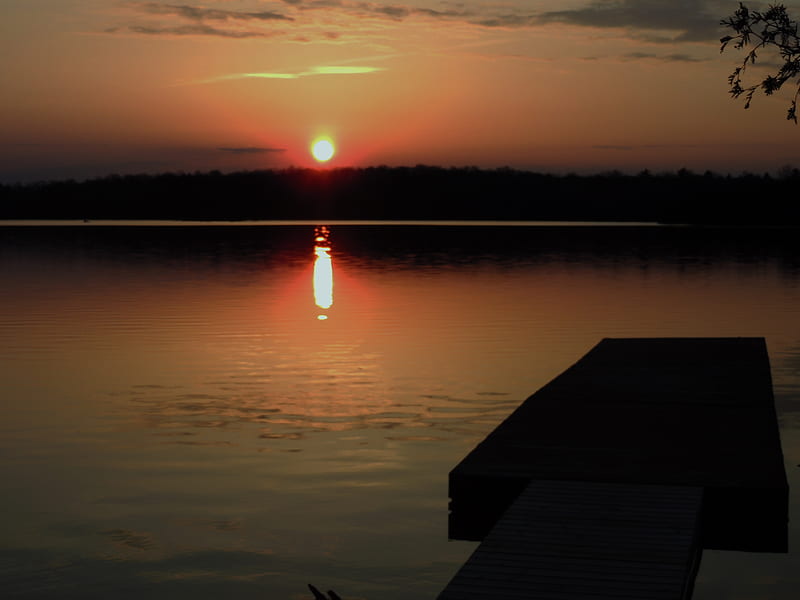 Pretty Sunset , Eels Lake Canada, Sky, Dock, Reflections, Sunset, Canada, Eels Lake, graphy, HD wallpaper