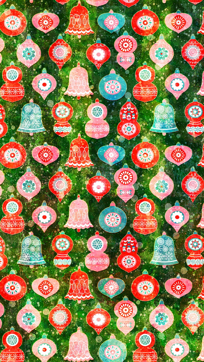 Christmas Ornaments, festive, green, ornament, pattern, pink, red, tree, winter, xmas, HD phone wallpaper