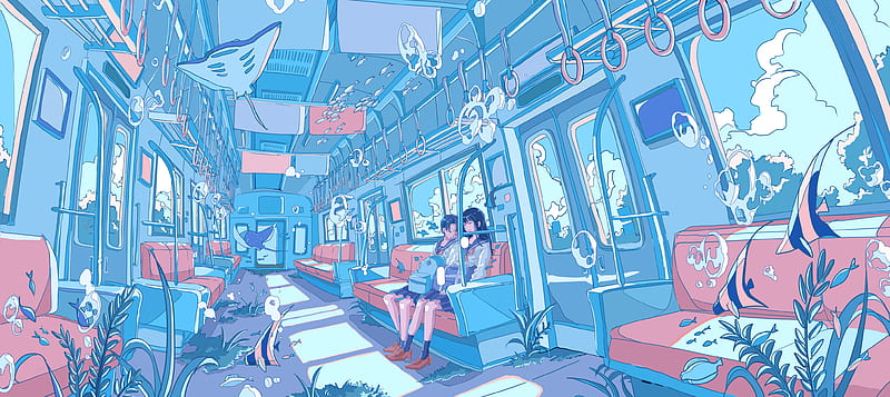 Anime, Original, Fish, Girl, Train, HD wallpaper