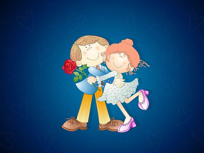 Sweety Hug, hug, rose, corazones, couple, HD wallpaper