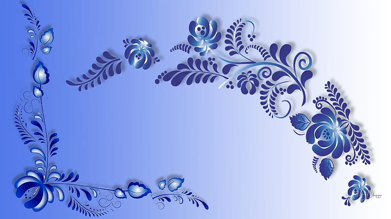 Blues, banner, gradient, leaves, decoration, flowers, Russian, blue, Firefox Persona theme, HD wallpaper
