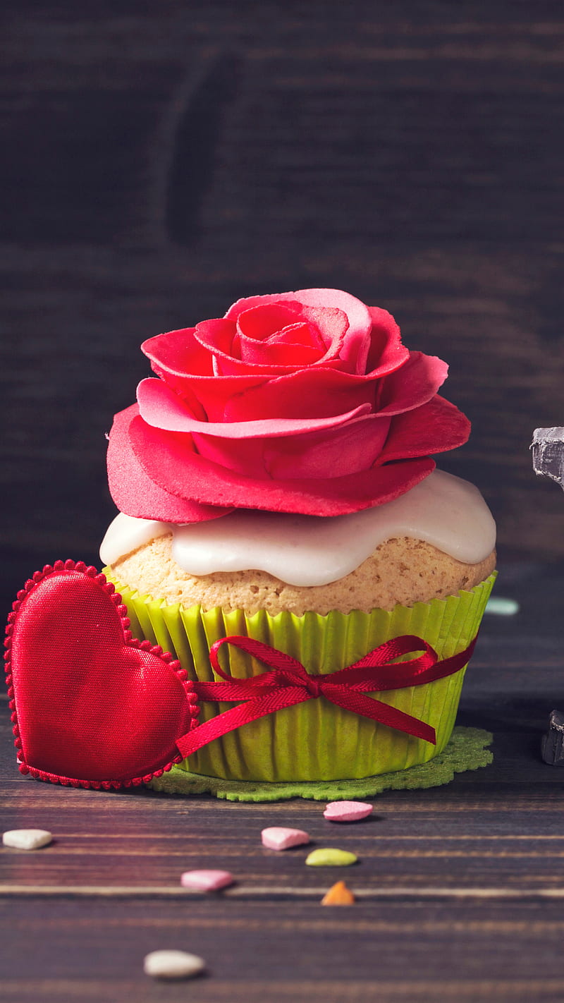 Valentine's Day , valentine's day, cupcake, flower, sweet, heart, love, HD phone wallpaper