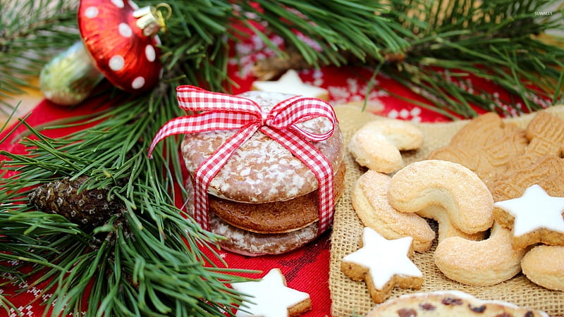 Cookies For Santa, Love, Santa, Cookies, Bow, Baked, HD wallpaper