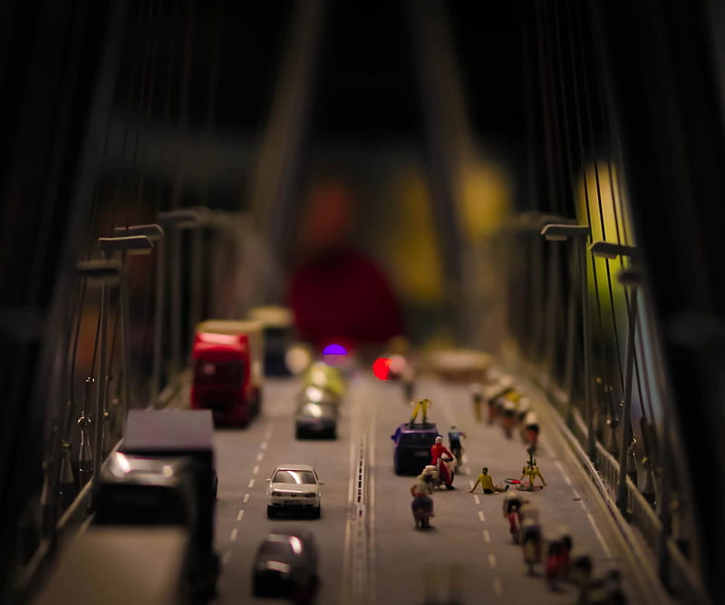 Little Bridge, car, macro, miniature, HD wallpaper