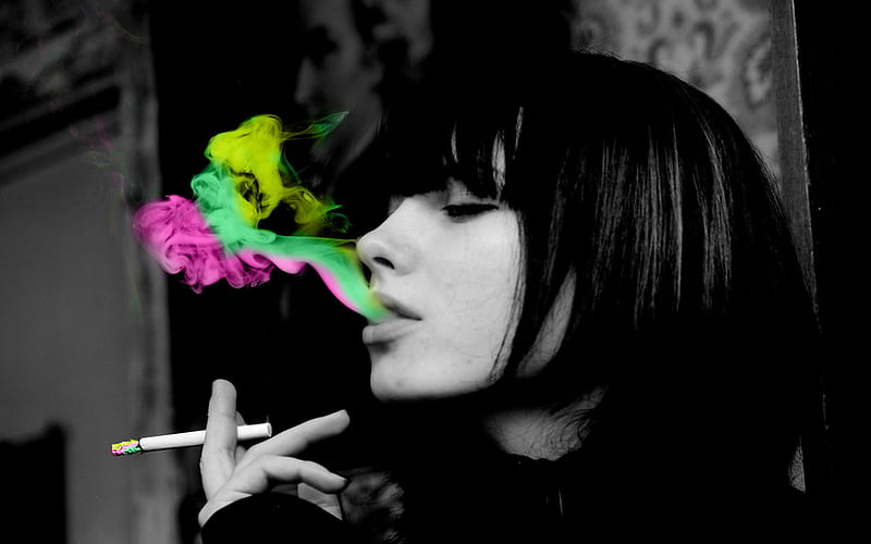 Colored Smoke, smokin, 3d, girl, colored, HD wallpaper