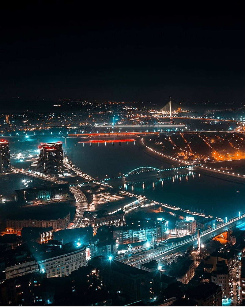 Beograd, city, night, panorama, srbija, HD phone wallpaper