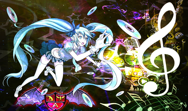 Hatsune Miku, pretty, cg, shield, music notes, thigh highs, nice, anime,  note, HD wallpaper | Peakpx