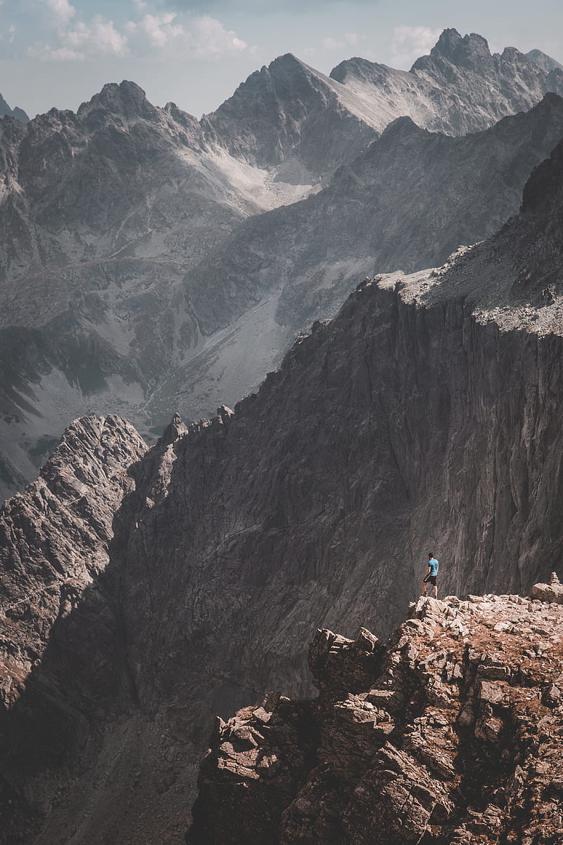 mountains, rocks, man, loneliness, nature, HD phone wallpaper