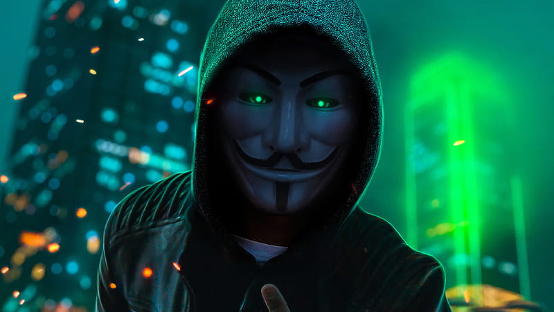 Anonymus Guy Glowing Eyes Green Neon , anonymus, mask, neon, HD wallpaper