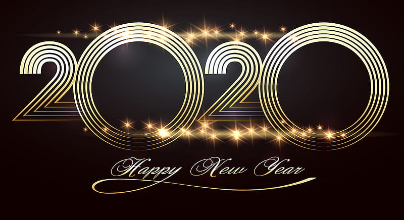 Happy New Year!, christmas, craciun, golden, 2020, black, new year, card, HD wallpaper