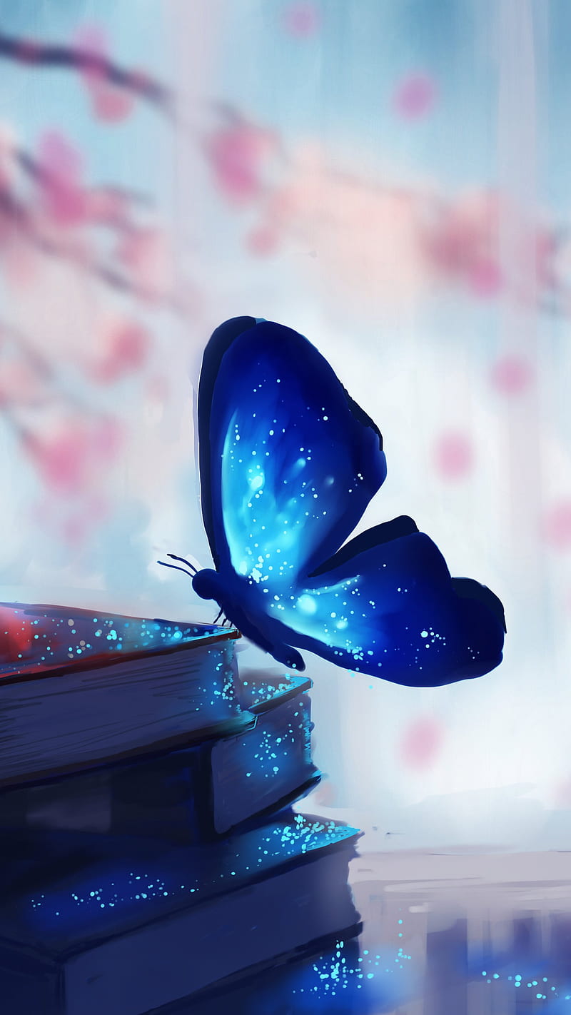 Books and Butterfly, art, HD phone wallpaper