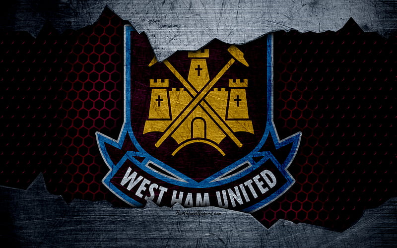West Ham United FC football, Premier League, England, emblem, logo, football club, London, UK, metal texture, grunge, HD wallpaper