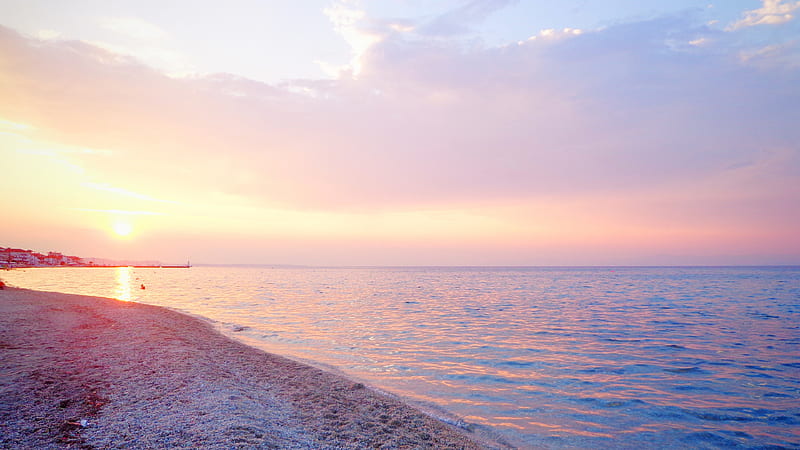 Greece Sea Beach Sunset, sunset, beach, sea, nature, HD wallpaper