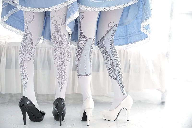 :), black, woman, stockings, girl, stuff, stilettos, white, shoes, blue, HD wallpaper