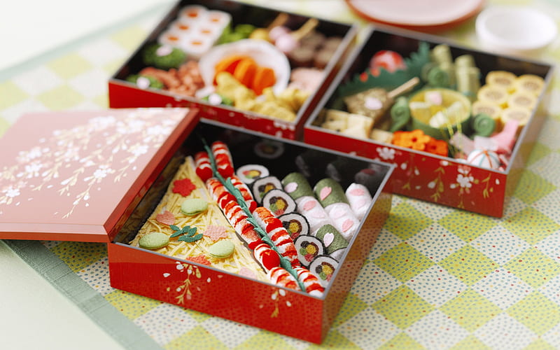 Japanese food, colorful, lunch, delicious, sushi, box, HD wallpaper