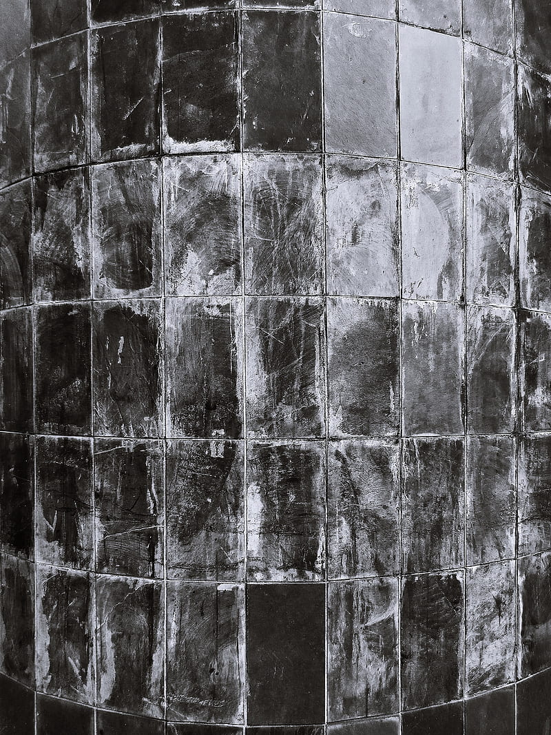tile, wall, facade, dirty, old, black and white, HD phone wallpaper