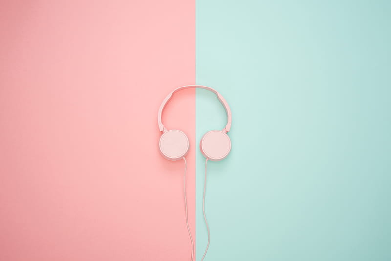 Pink Corded Headphones on pink and teal Wall, HD wallpaper